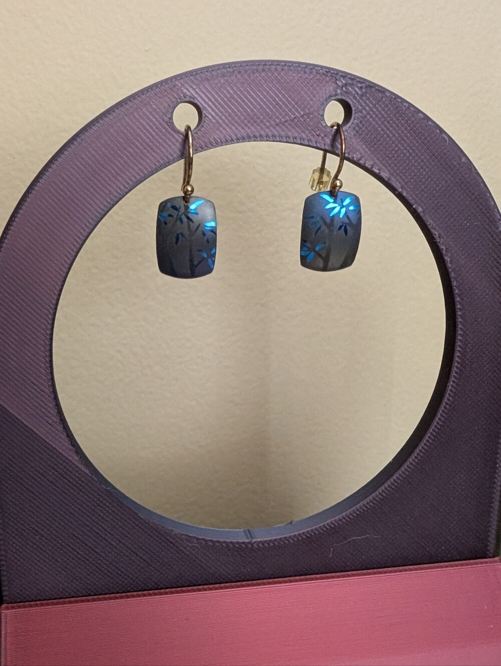 Vintage Holly Yashi Dark Blue And Purple Floral Dangle Earrings
